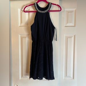Navy lace short dress.